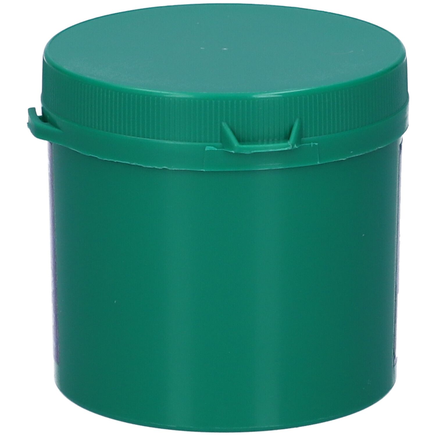 Contenitore cilindrico verde con coperchio verde. Il coperchio ha una chiusura a scatto.