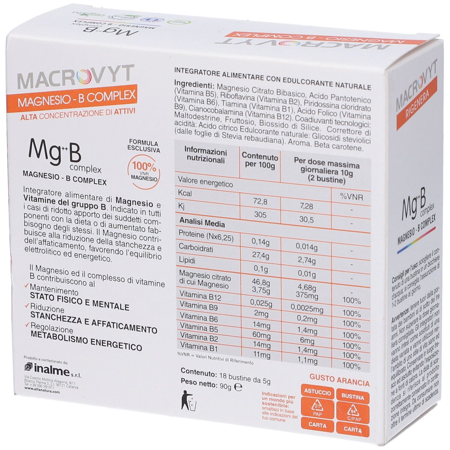 Alta Natura Macrovyt Magnesio - B Complex Bustine Gusto Arancia