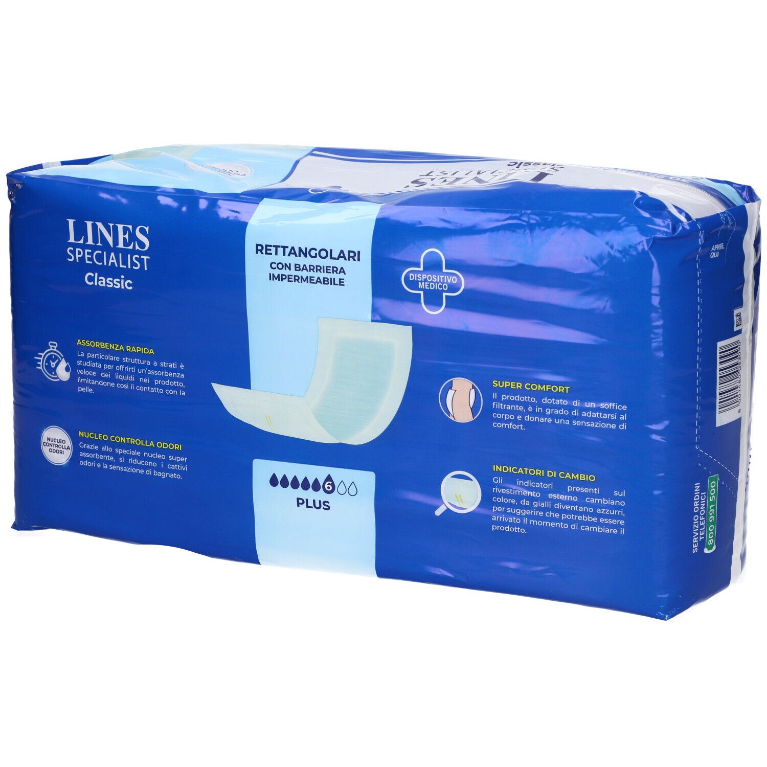 Retro confezione Lines Specialist Classic. Informazioni sulle caratteristiche. Imballaggio blu e bianco.