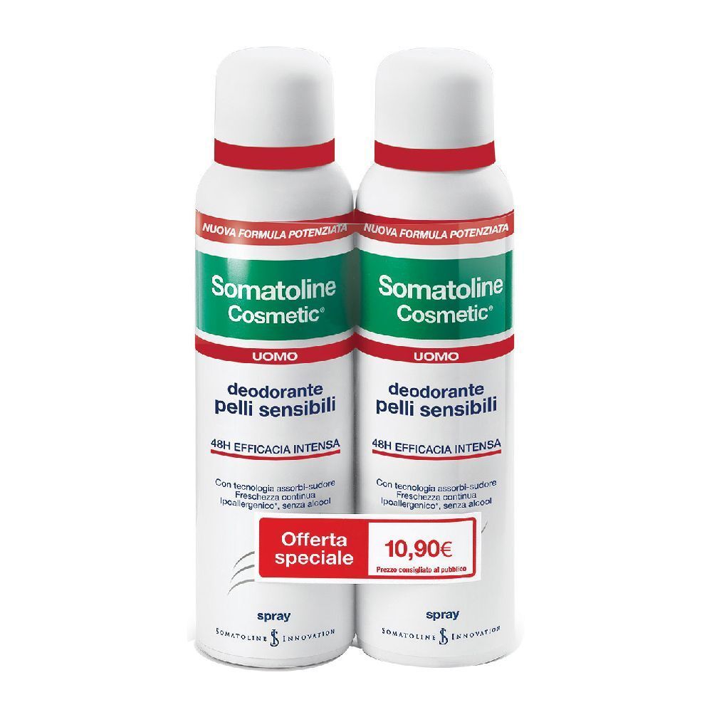 Somatoline Cosmetic® Deodorante Spray Pelli Sensibili Uomo, Duo Pack