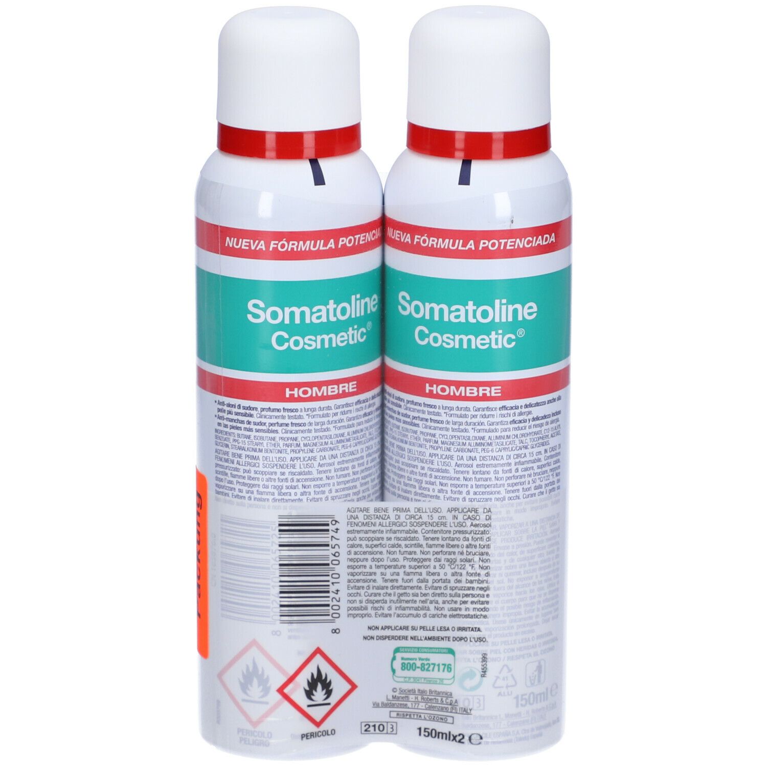 Somatoline Cosmetic® Deodorante Spray Pelli Sensibili Uomo, Duo Pack