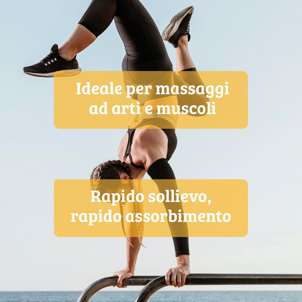 Donna in posizione di verticale per mostrare l'effetto benefico della crema Arnica sui muscoli.
