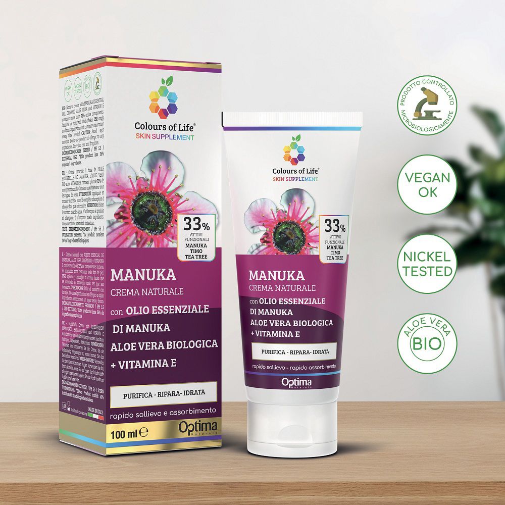Tubo crema Optima Manuka con olio di Manuka, Aloe Vera Bio e Vitamina E. 100 ml.