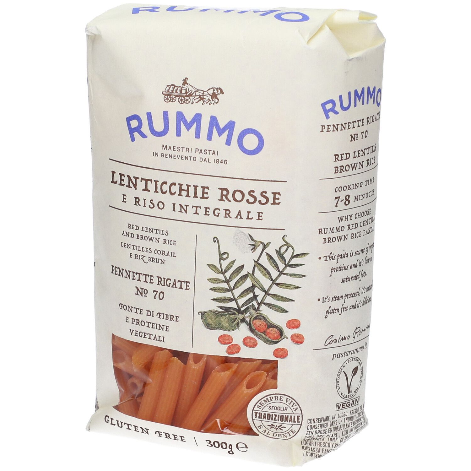 Rummo Pennette Rigate n°70 di Lenticchie Rosse e Riso Integrale 300 g.