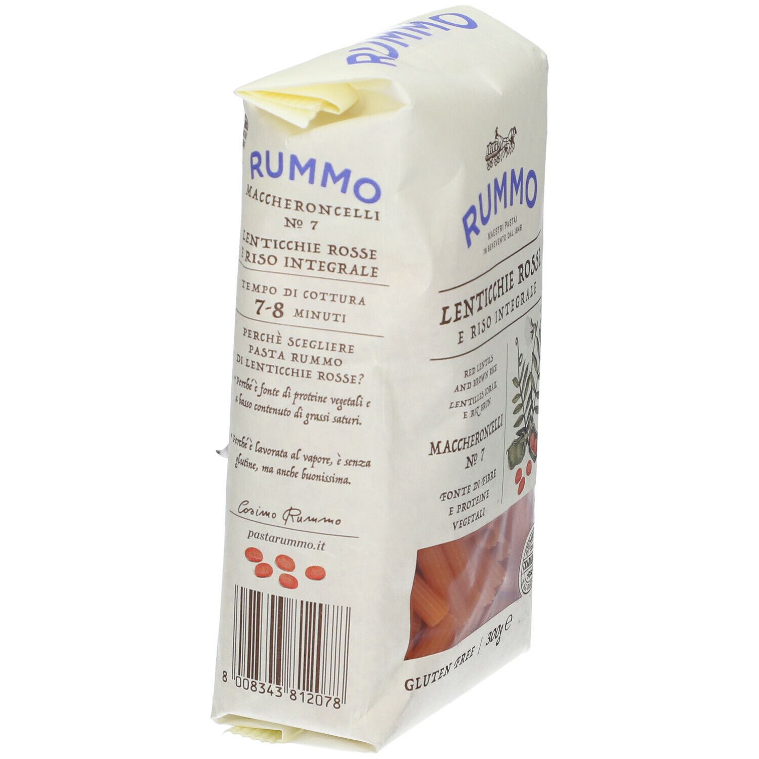 Rummo Pasta di Lenticchie Rosse e Riso Integrale Maccheroncelli n7 Senza  Glutine 300g