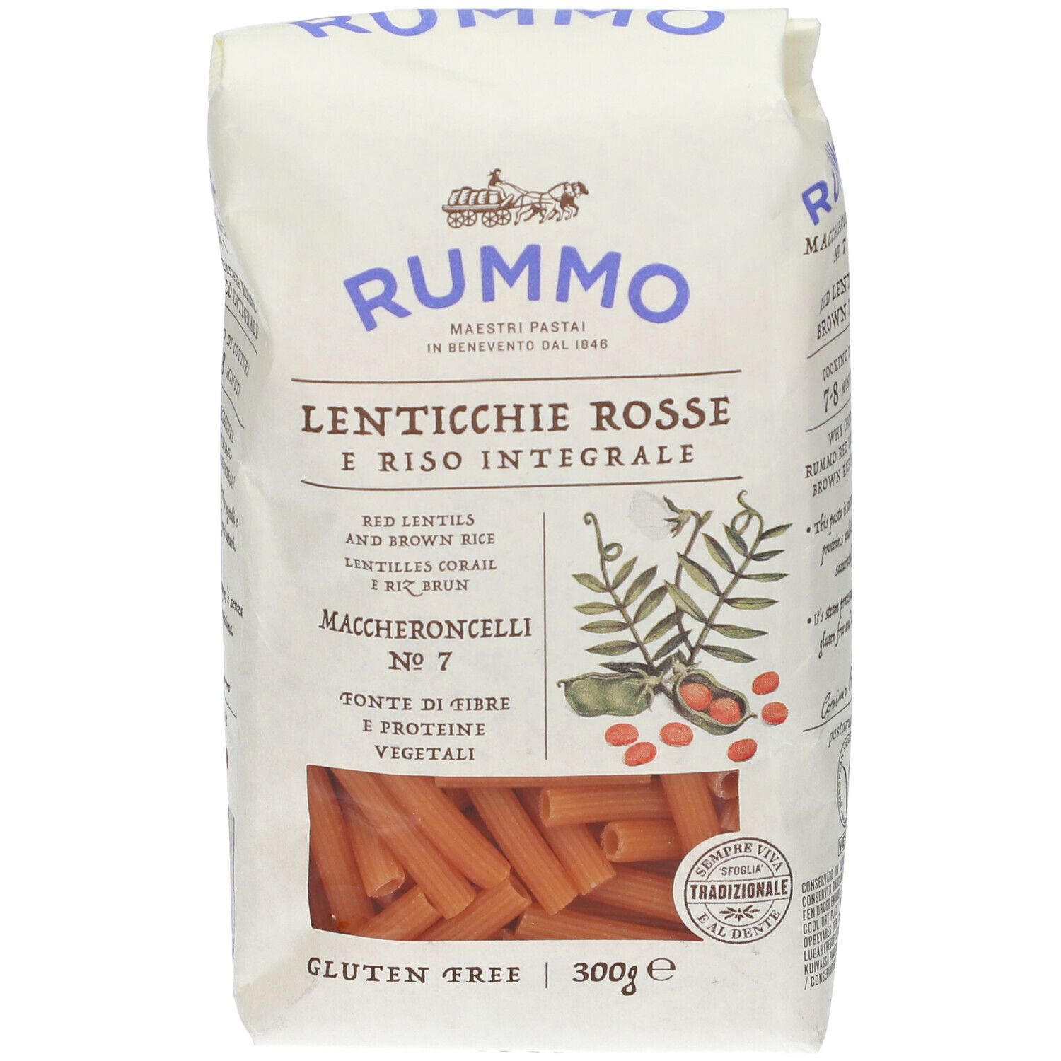 Rummo Pasta di Lenticchie Rosse e Riso Integrale Maccheroncelli n7 Senza  Glutine 300g