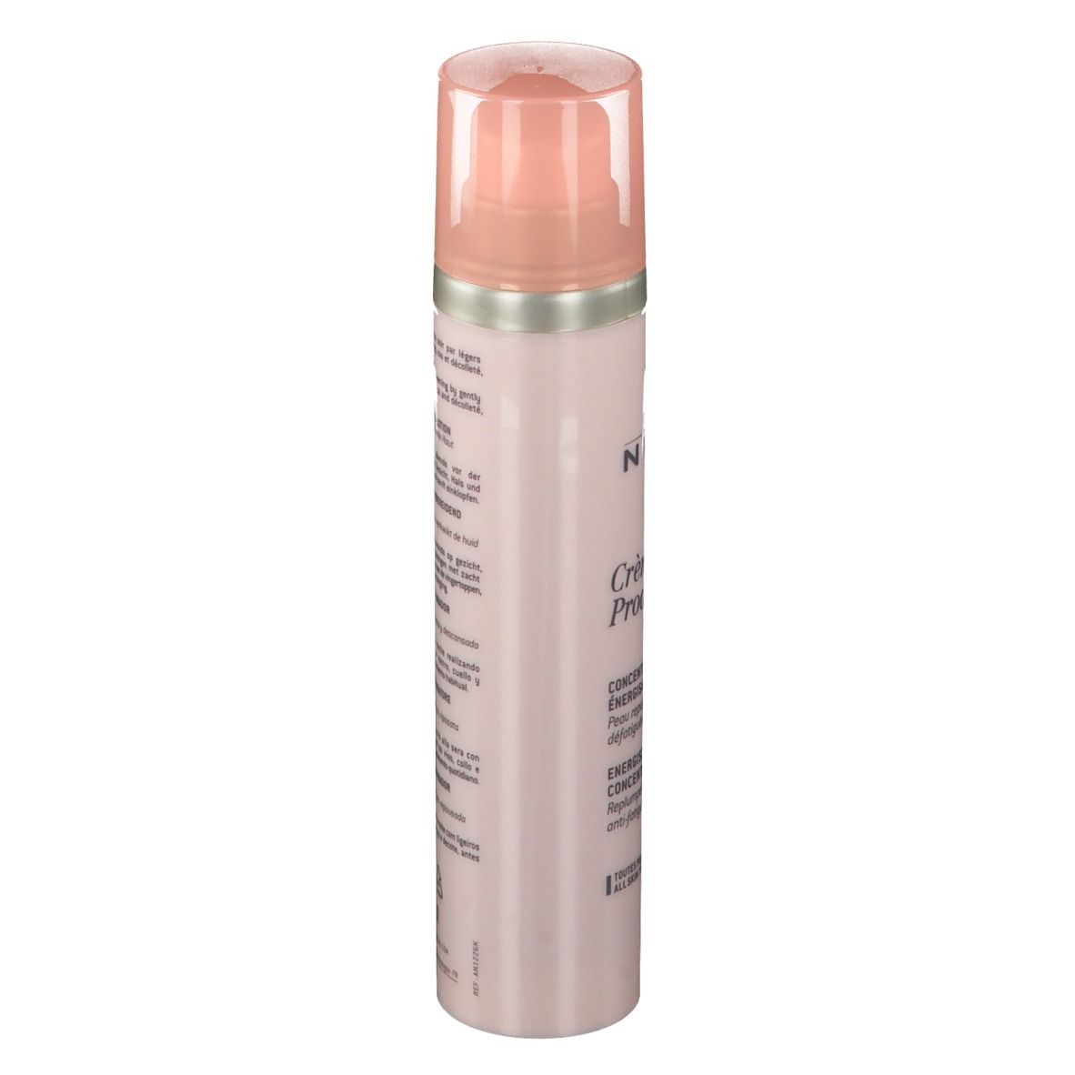 Flacone rosa con dosatore. Testo: NUXE, Crème Prodigieuse Boost. Concentrato energizzante.