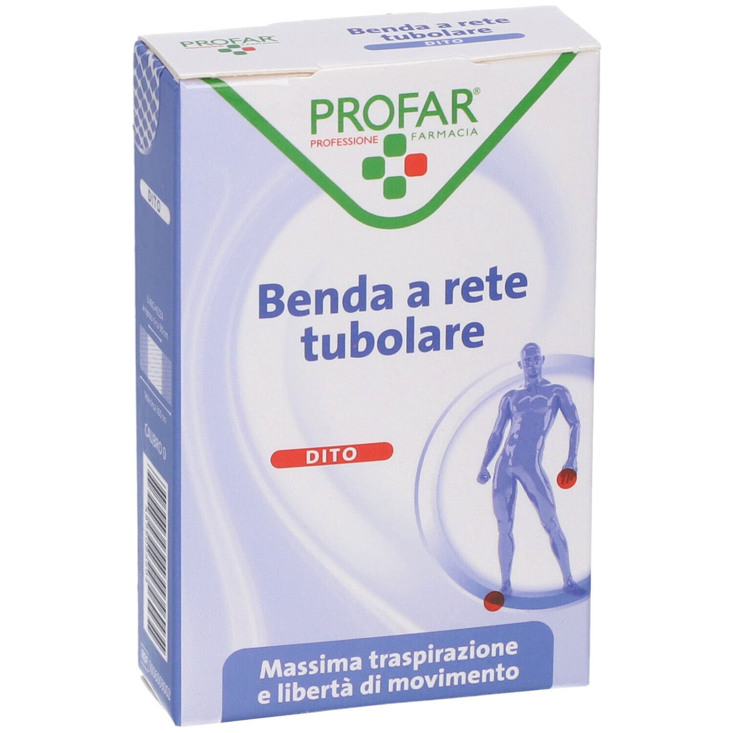 Scatola Profar Benda a rete tubolare. Scritto Dito. Immagine di un uomo.