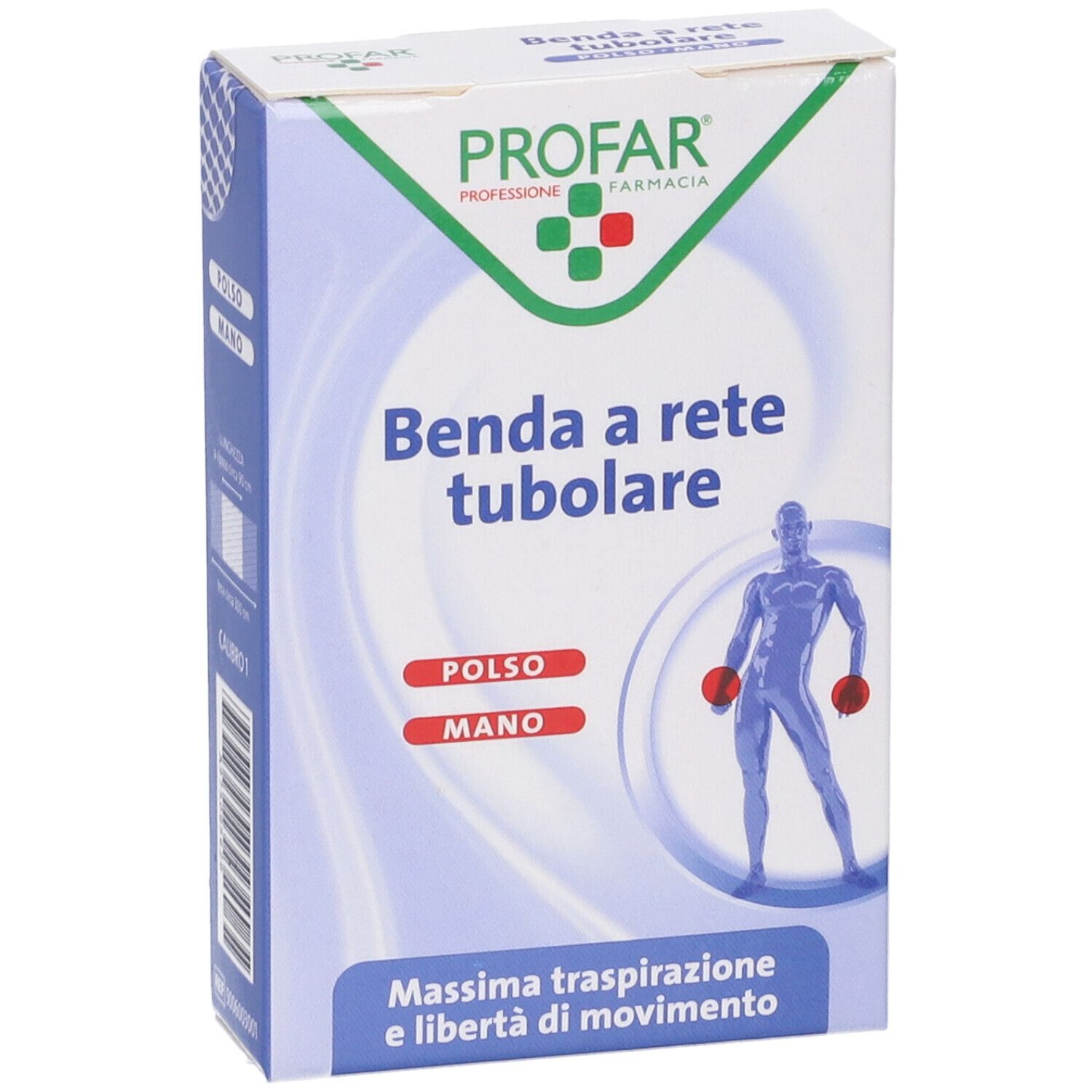 Benda tubulare Profar per polso e mano, calibro 1, 3m. Fronte della confezione con illustrazione.