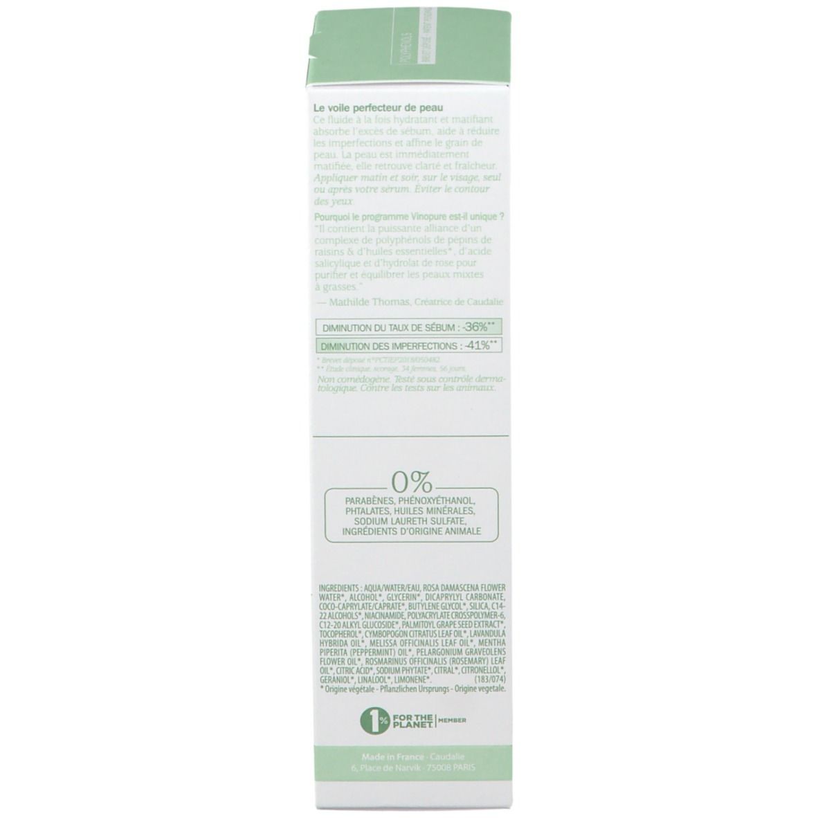 Retro della confezione. Testo in più lingue. Scritta: 0% ingredienti. 1 FOR THE PLANET.