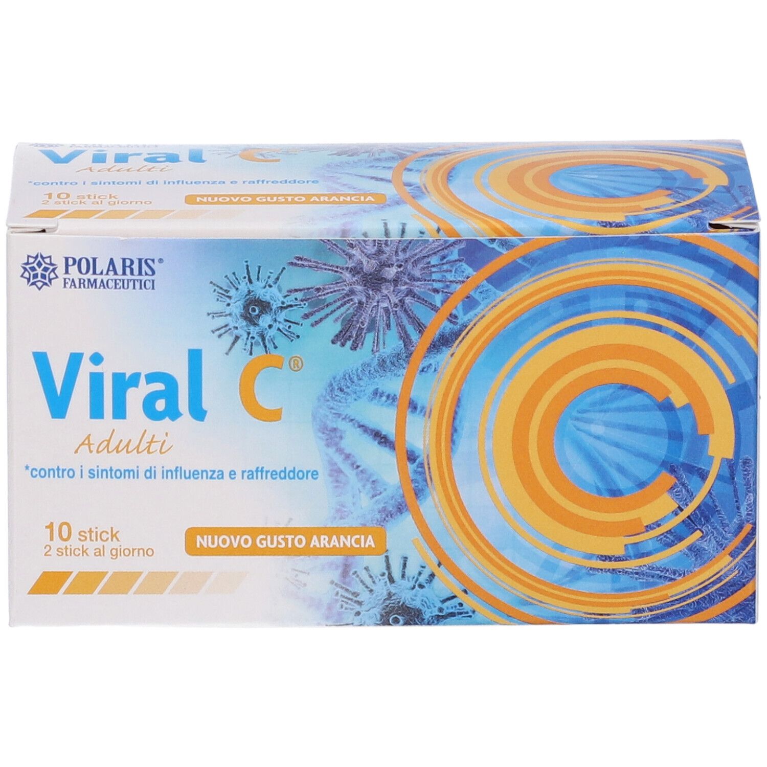 Confezione Viral C per adulti, 10 stick, gusto arancia.