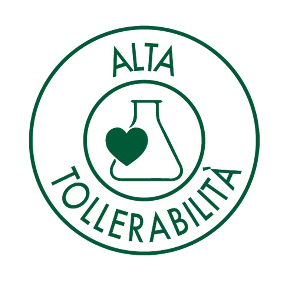 Adesivo rotondo con bordo verde. Testo: ALTA TOLLERABILITÀ.