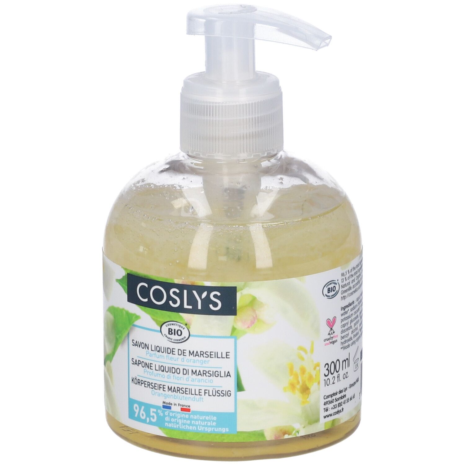 Coslys Sapone Liquido Di Marsiglia Ai Fiori D'Arancio Bio 300 Ml