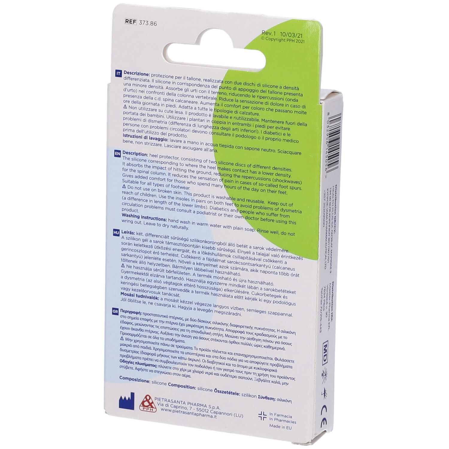 Confezione di plantari in silicone per tallone. Marca MASTER-AID. Taglia LARGE, EU 41/44. 2 pezzi.