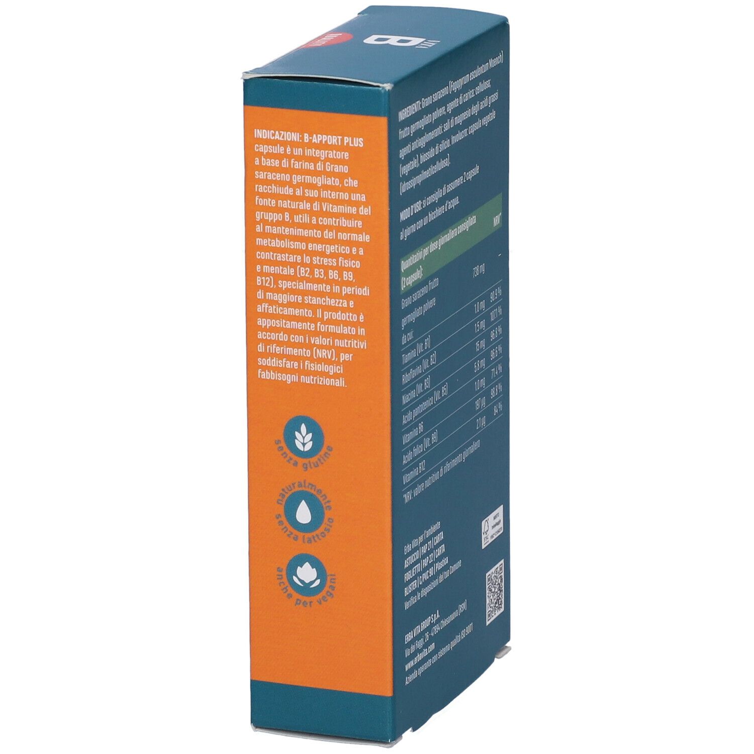 Scatola con informazioni sul prodotto e ingredienti. Contiene 45 capsule.