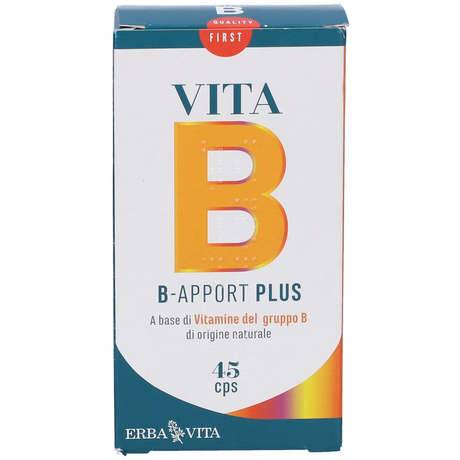 Scatola con nome del prodotto e simbolo B. Contiene 45 capsule.