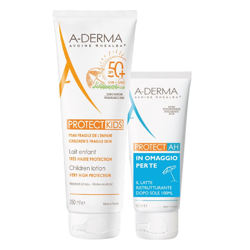 A-Derma Protect Kids SPF50+ Latte Solare Bambino + Protect AH Latte Ristrutturante Doposole in Omaggio