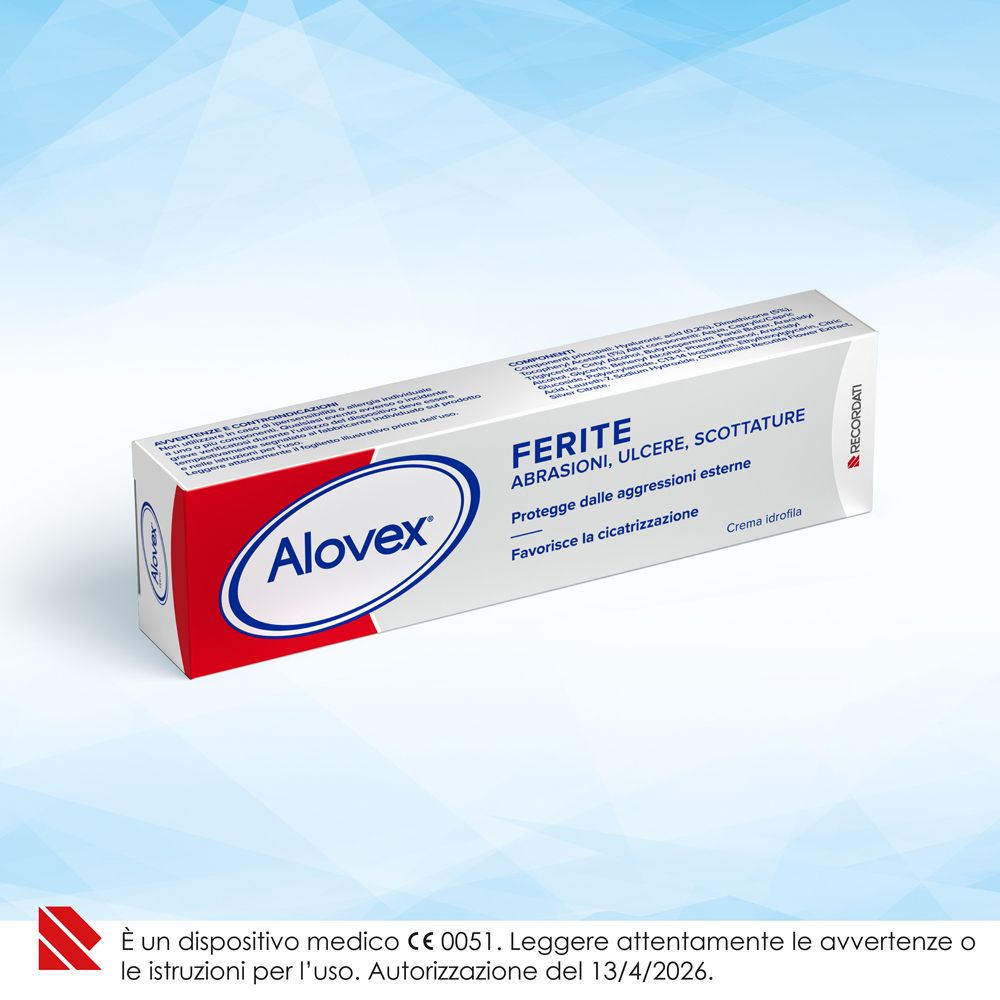 Confezione Alovex Ferite Crema Idrofila con marchio CE.
