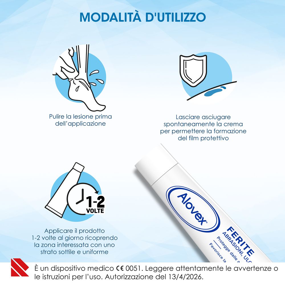 Istruzioni per l'uso di Alovex Ferite Crema Idrofila.