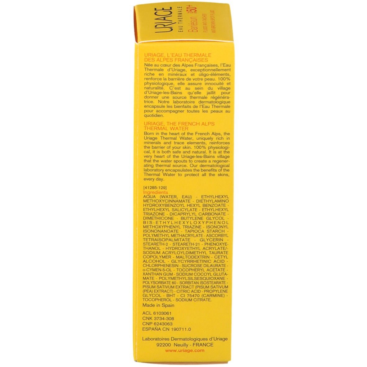 Scatola gialla. Testo multilingue. Informazioni sul marchio e ingredienti.