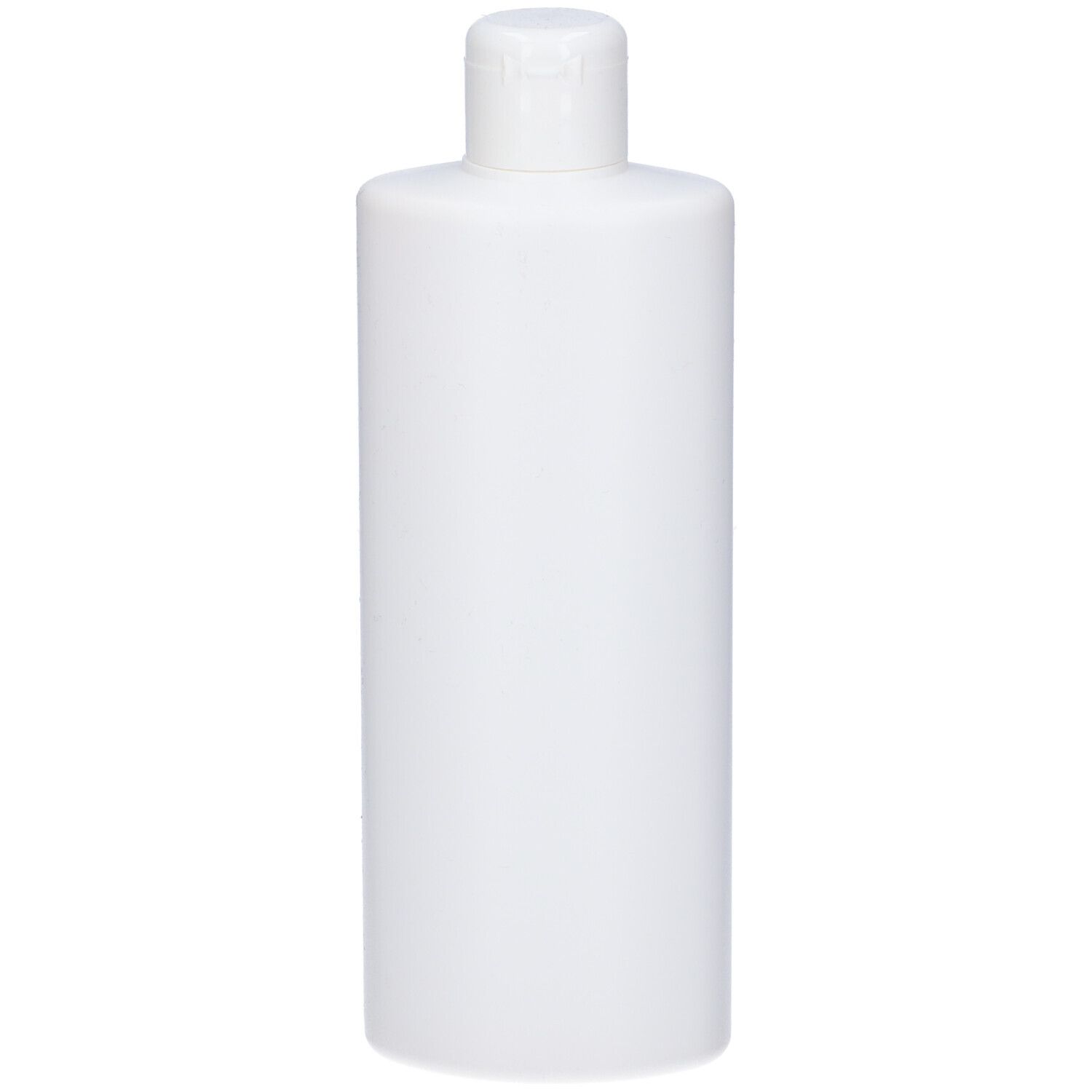 Flacone bianco con tappo a ribalta. Design semplice.