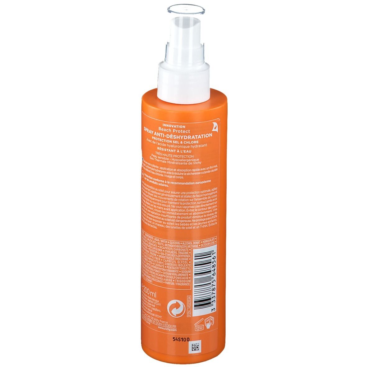 Flacone spray arancione con erogatore bianco. Scritte e testo sul retro. E200ml.