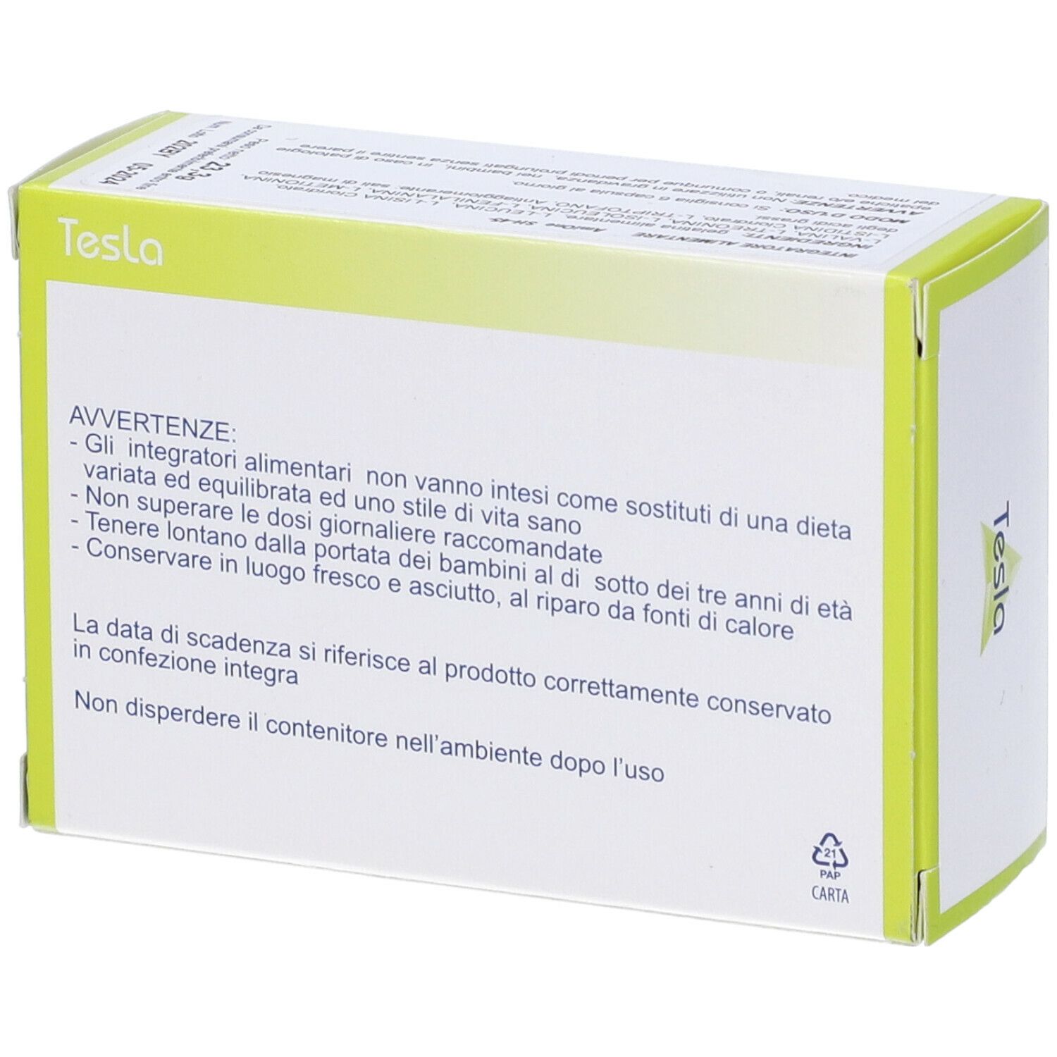 Retro della scatola di capsule 'AmiOne SH-45'. Contiene avvertenze e istruzioni per lo smaltimento.