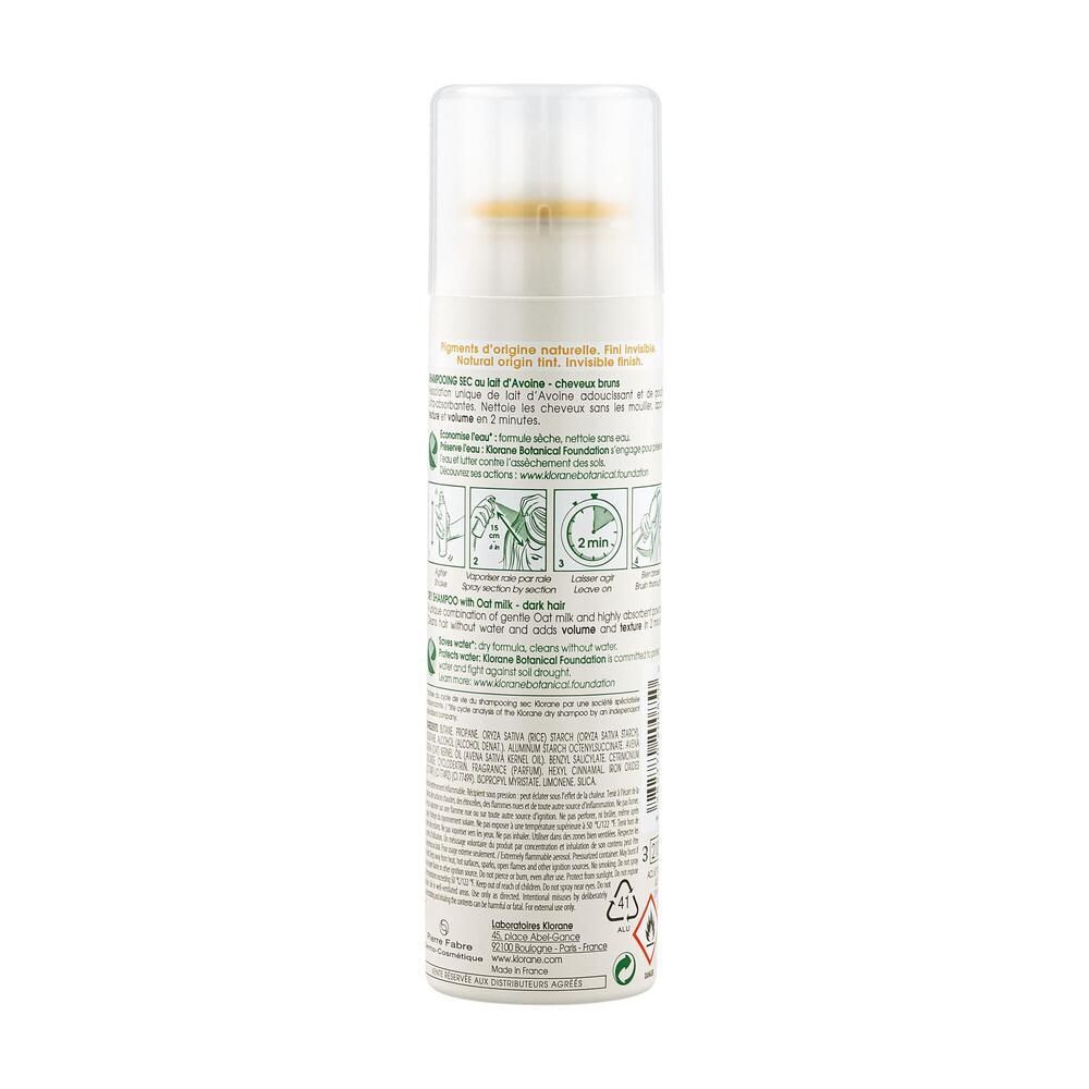 KLORANE Shampoo Secco Formula Delicata al Latte d'Avena Capelli Scuri