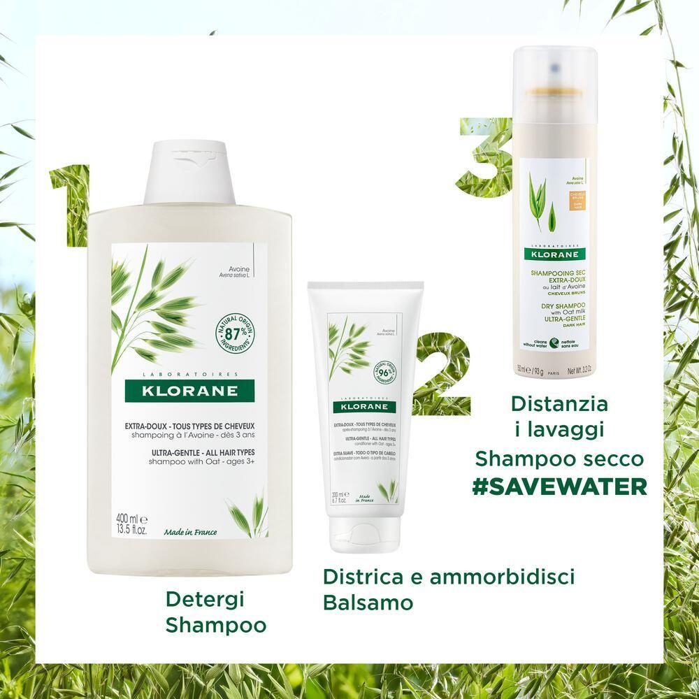 KLORANE Shampoo Secco Formula Delicata al Latte d'Avena Capelli Scuri