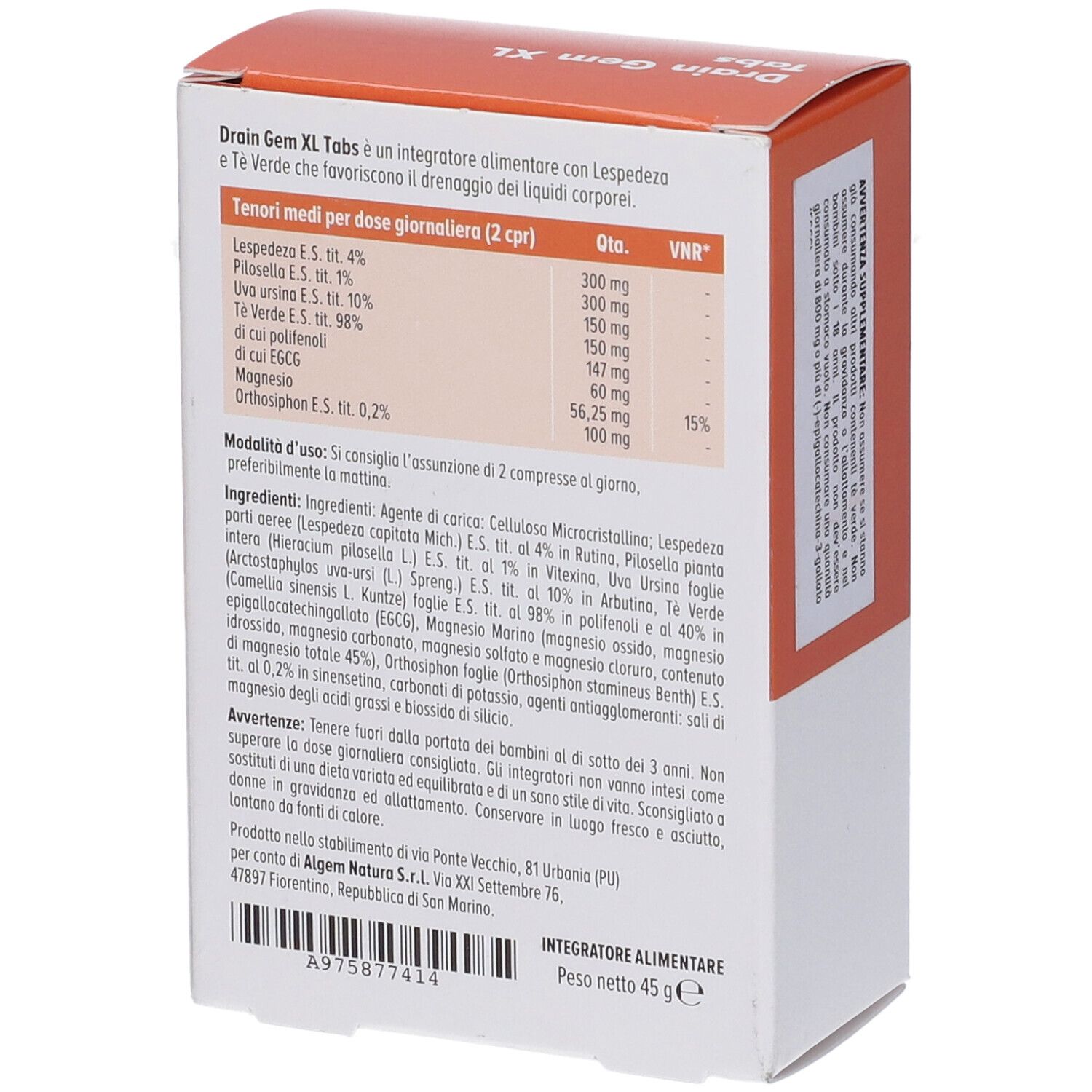 Algem Natura Drain Gem XL Tabs Compresse