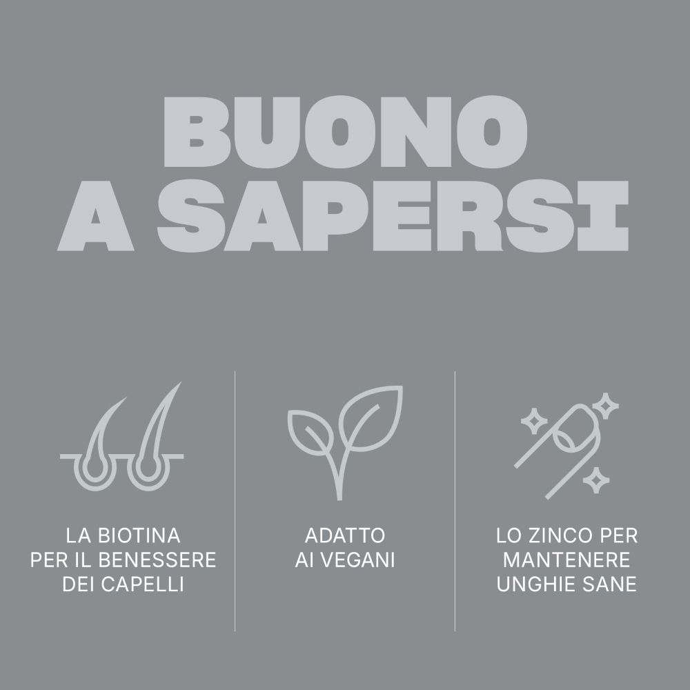 Buono a sapersi: Biotina per capelli, adatto ai vegani, Zinco per unghie.
