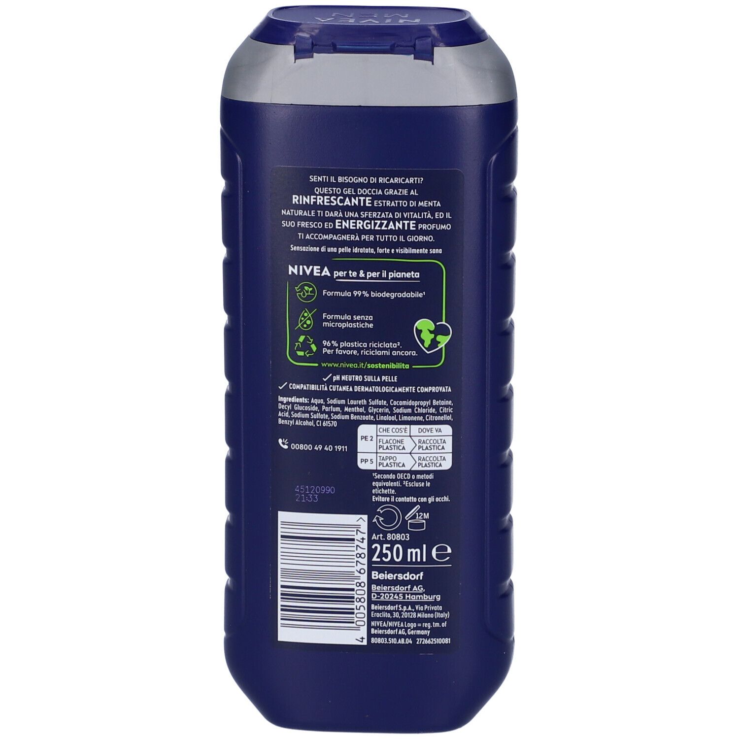 Nivea Men Doccia Shampoo Energy 250 ml, Docciaschiuma uomo energizzante per viso, corpo e capelli
