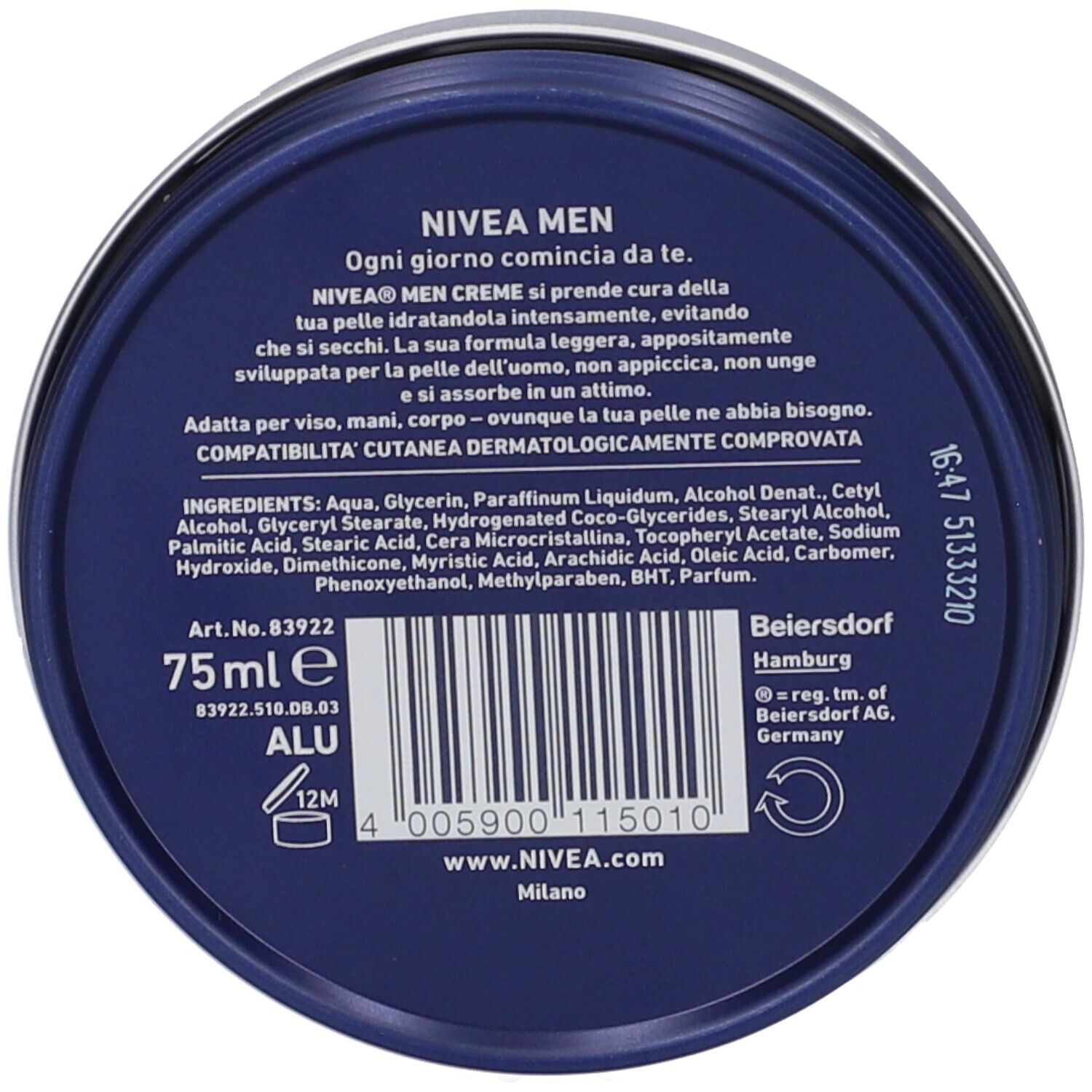 Nivea Men Creme Crema Idratante Uomo 75 ml, Crema multiuso per la cura uomo di viso, corpo e mani