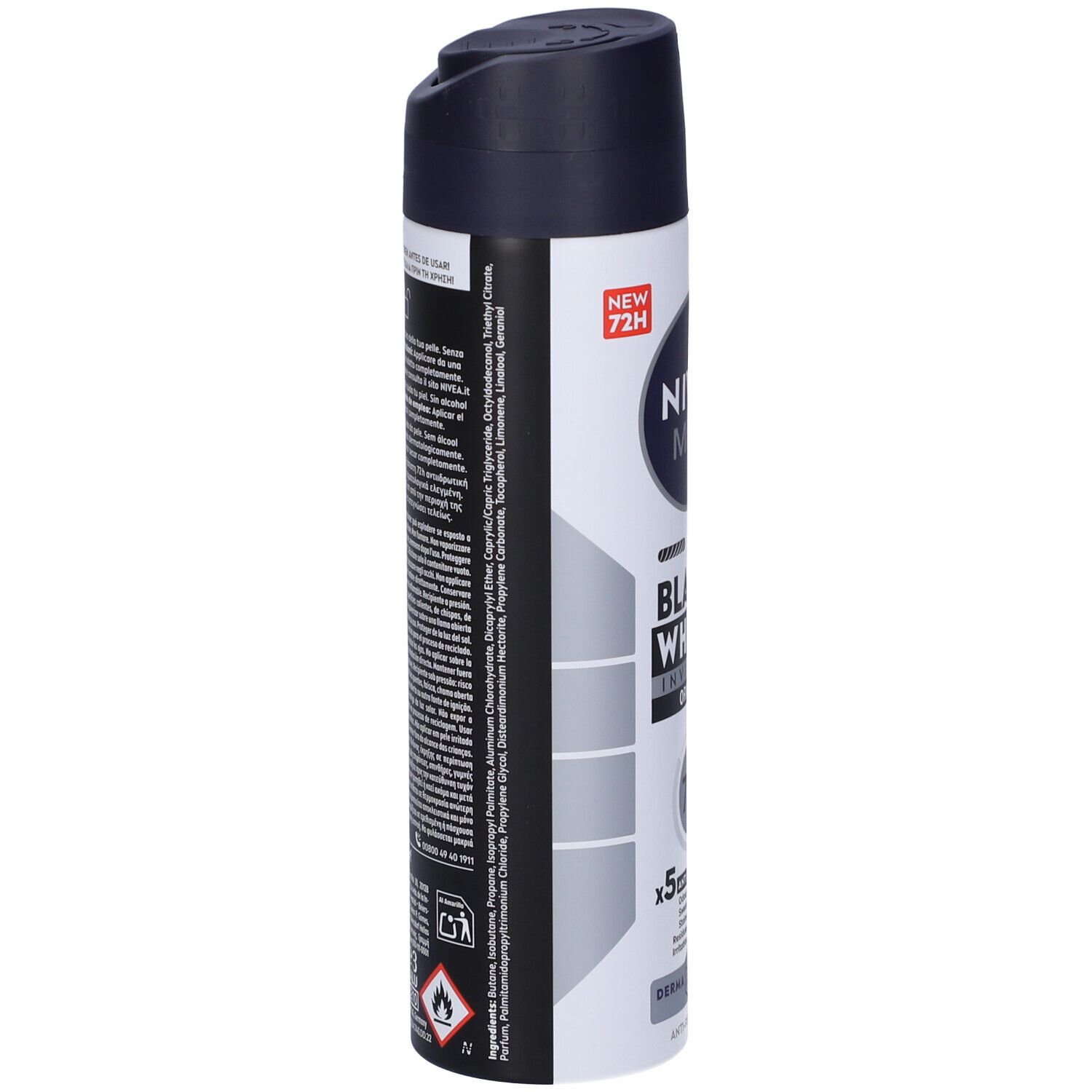 Nivea Men Black & White Invisible Original Spray 150 ml, Deodorante spray uomo antitraspirante 72h