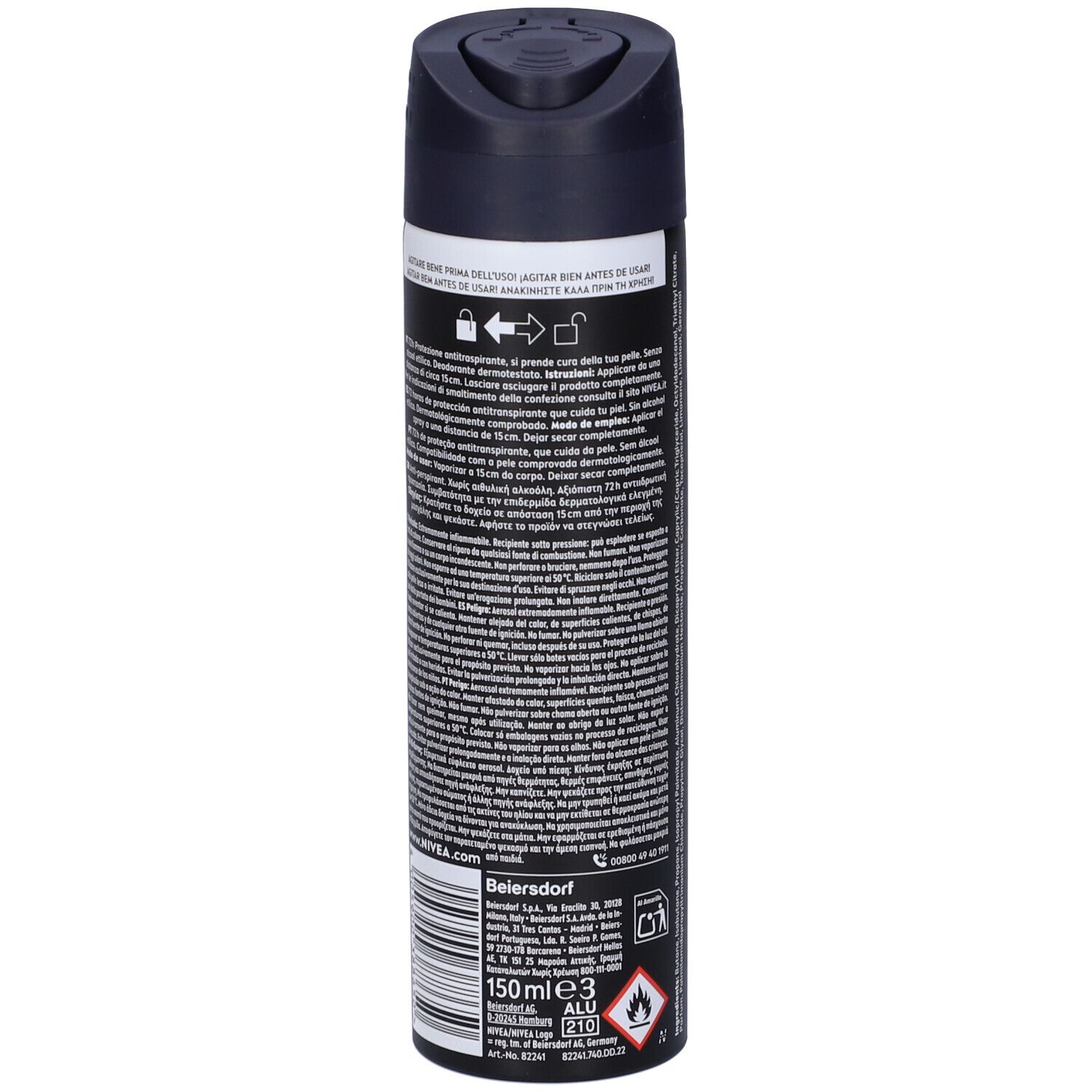 Nivea Men Black & White Invisible Original Spray 150 ml, Deodorante spray uomo antitraspirante 72h