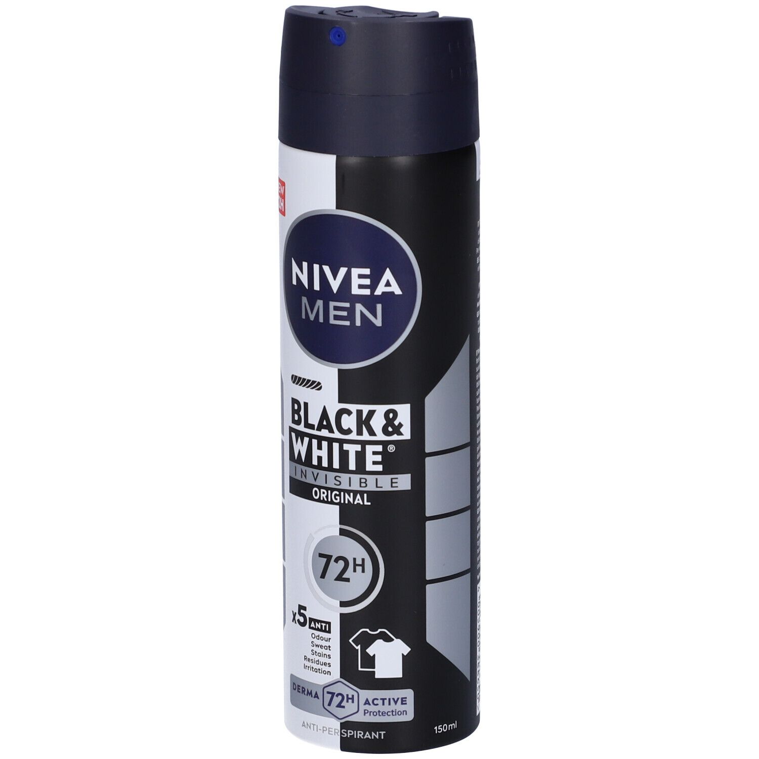 Nivea Men Black & White Invisible Original Spray 150 ml, Deodorante spray uomo antitraspirante 72h