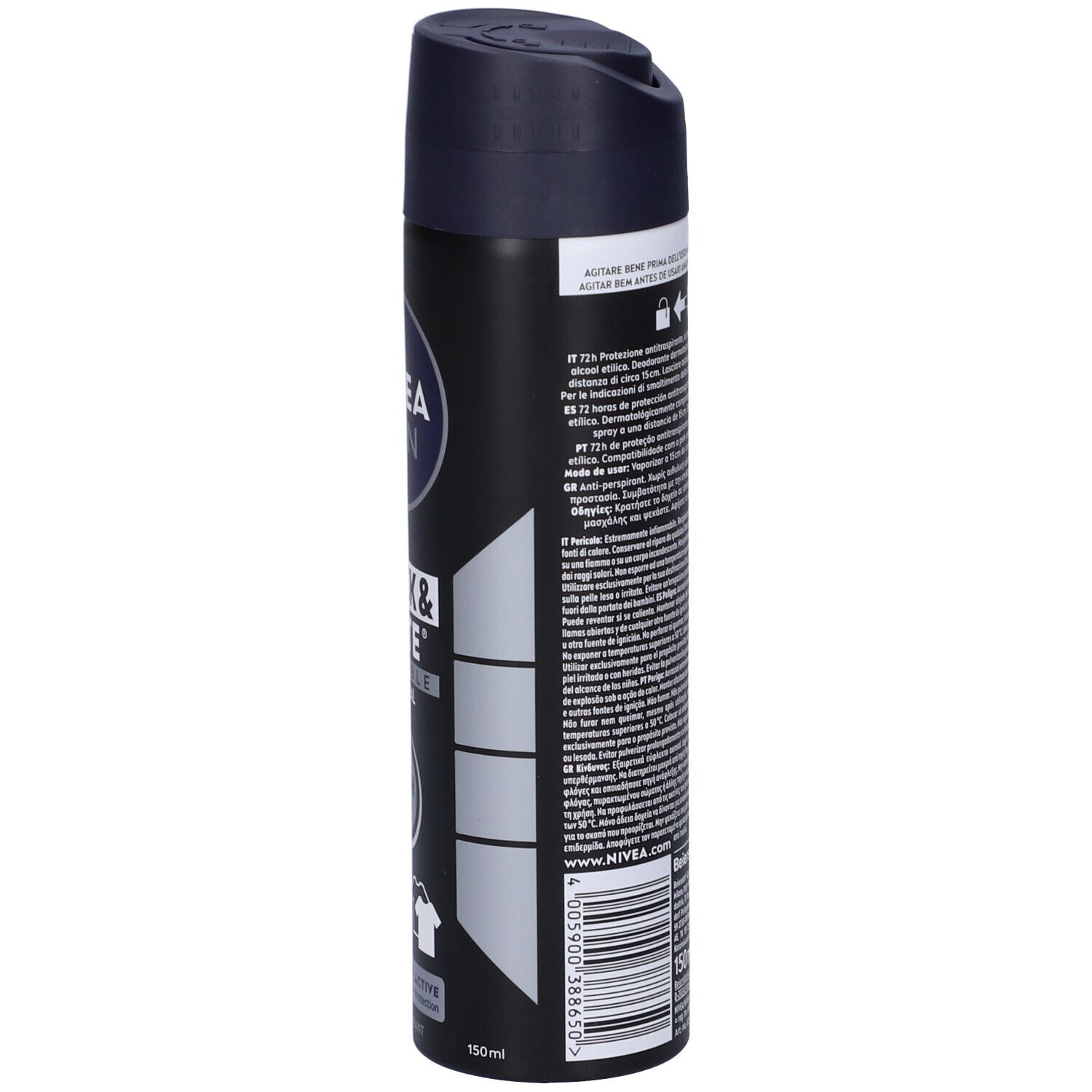 Nivea Men Black & White Invisible Original Spray 150 ml, Deodorante spray uomo antitraspirante 72h