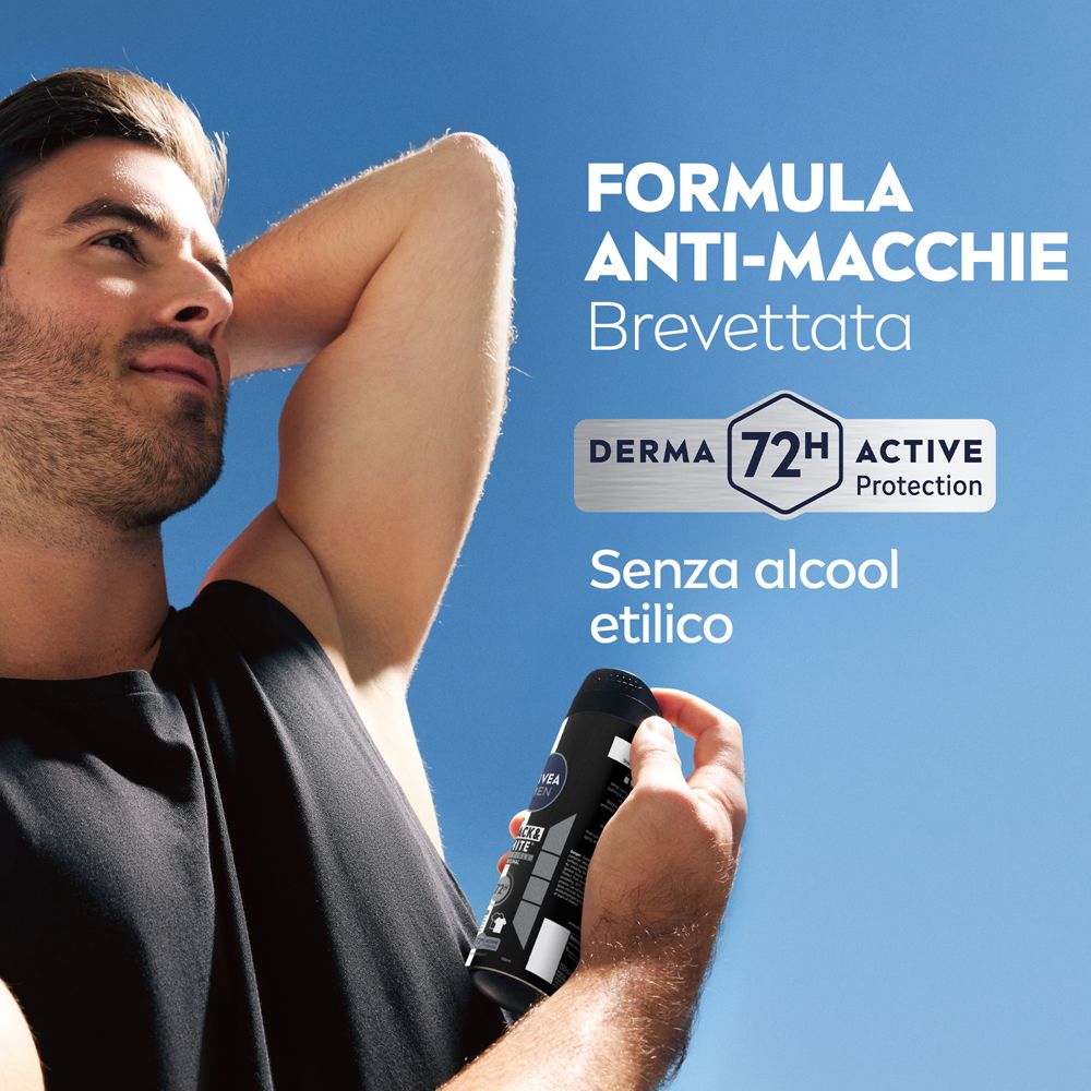 Nivea Men Black & White Invisible Original Spray 150 ml, Deodorante spray uomo antitraspirante 72h