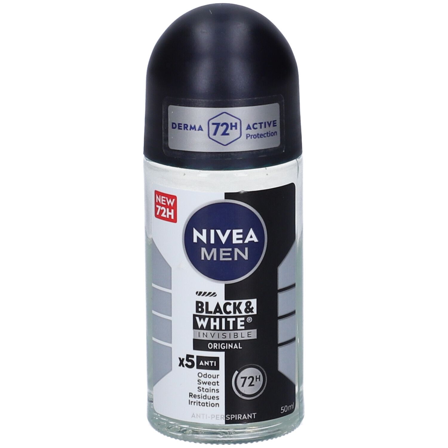 Nivea Men Black & White Invisible Original Roll-on 6 x 50 ml, Deodorante roll on uomo antitraspirante