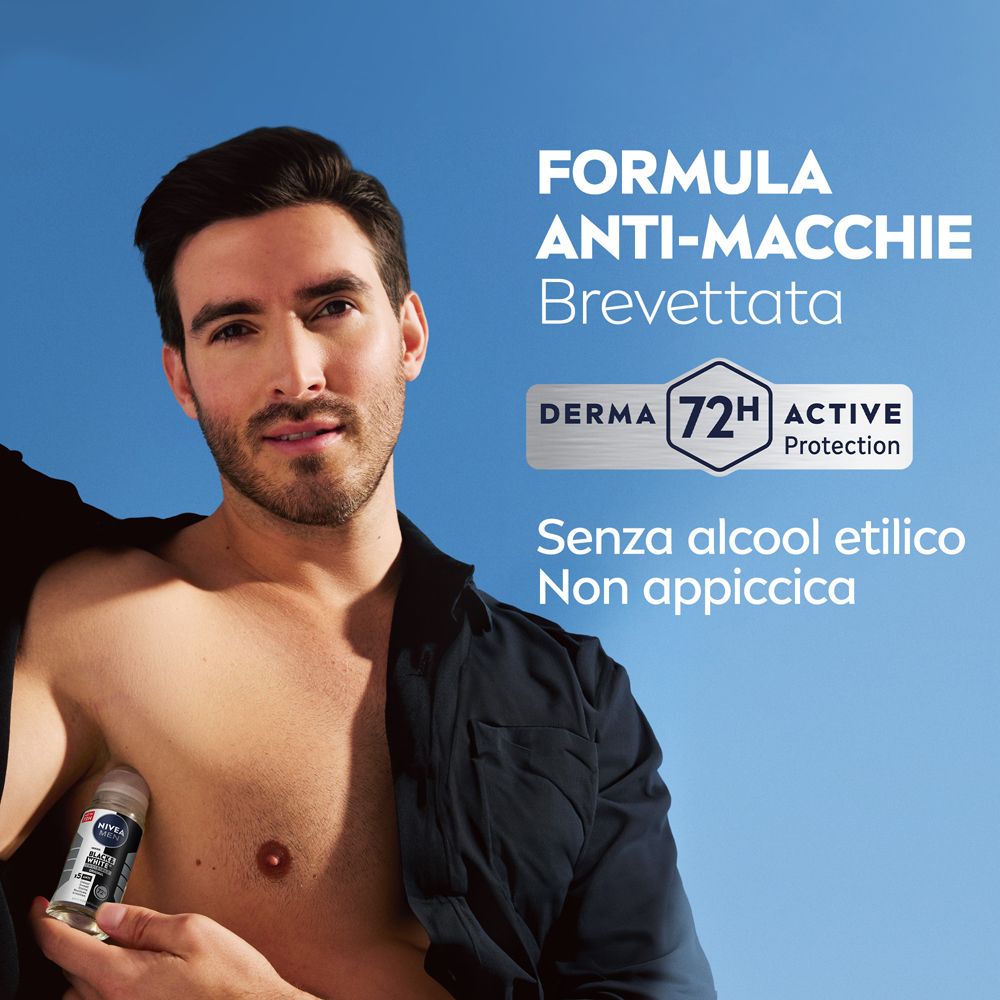 Nivea Men Black & White Invisible Original Roll-on 6 x 50 ml, Deodorante roll on uomo antitraspirante