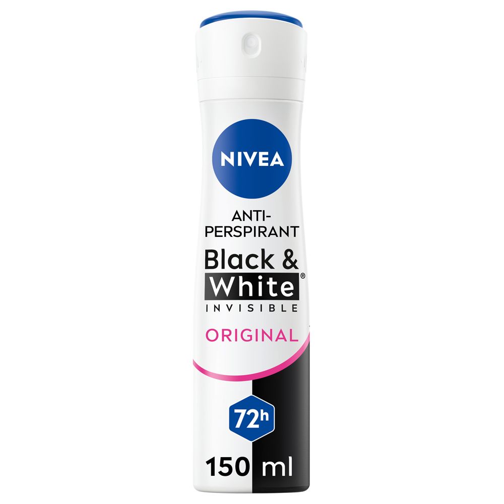 Nivea Black & White Invisible Original Spray 150 ml, Deodorante spray donna antitraspirante 72h