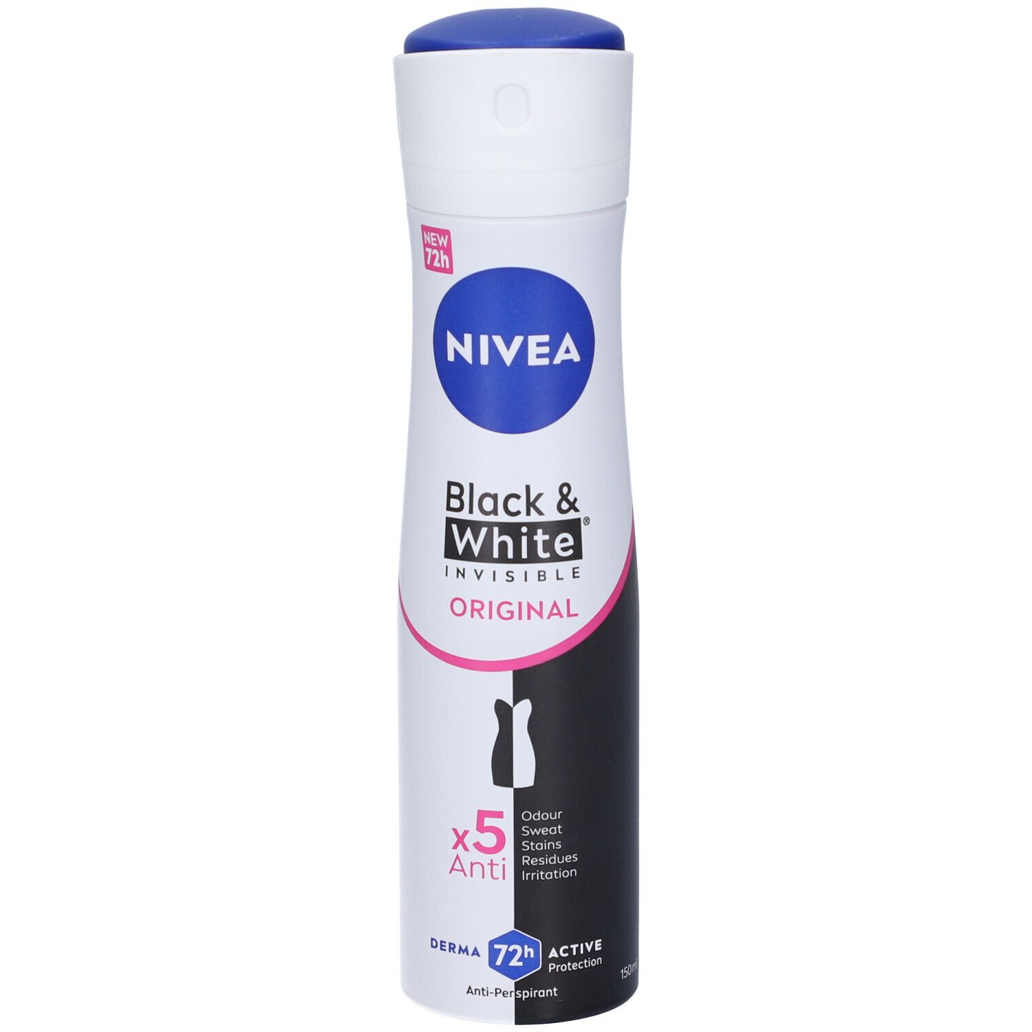 Nivea Black & White Invisible Original Spray 150 ml, Deodorante spray donna antitraspirante 72h