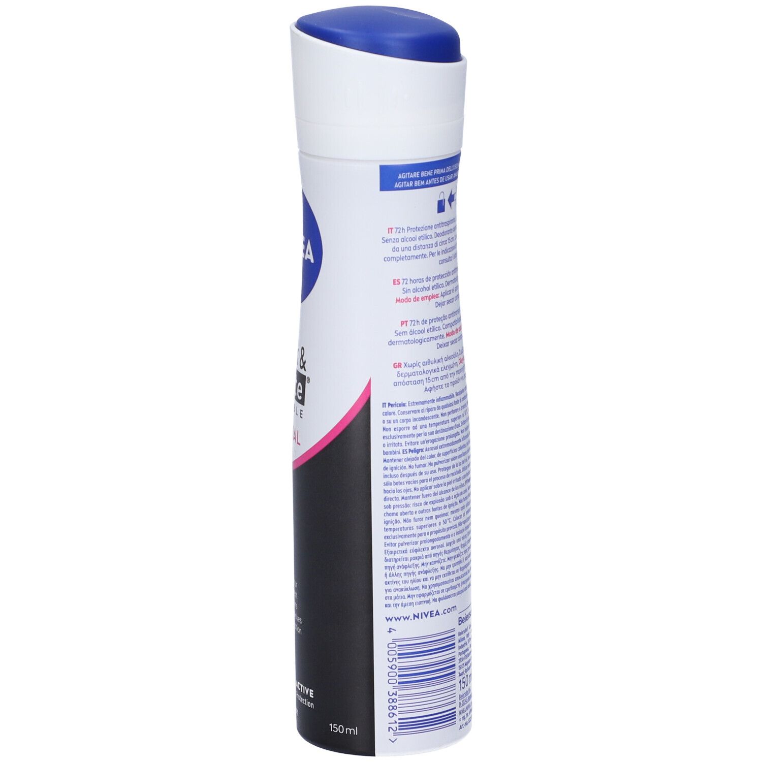 Nivea Black & White Invisible Original Spray 150 ml, Deodorante spray donna antitraspirante 72h