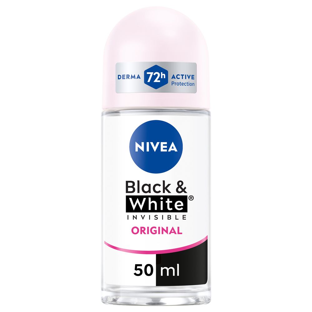 Nivea Black & White Invisible Original Roll-on 50 ml, Deodorante roll on donna antitraspirante 72h