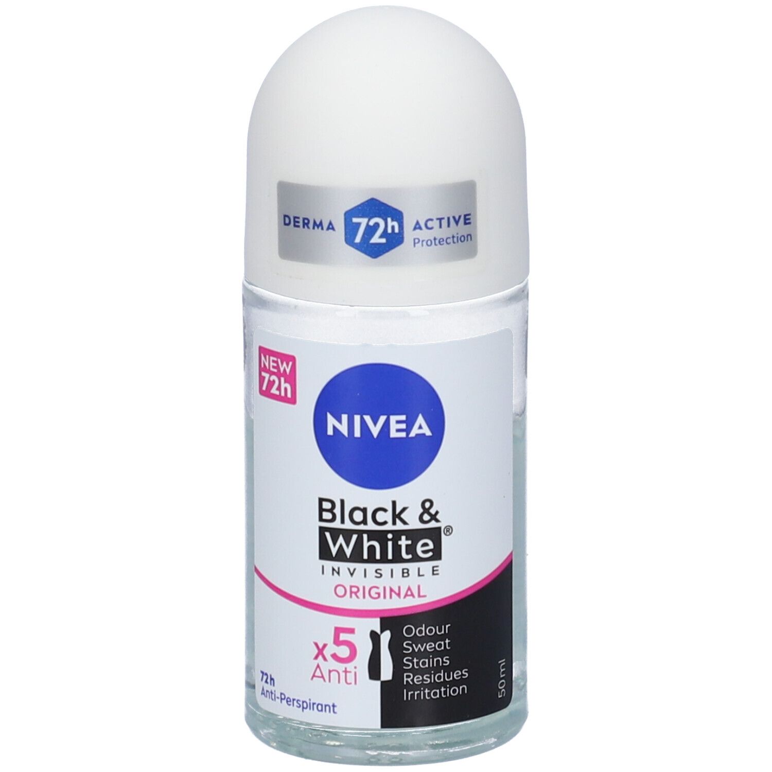 Nivea Black & White Invisible Original Roll-on 50 ml, Deodorante roll on donna antitraspirante 72h