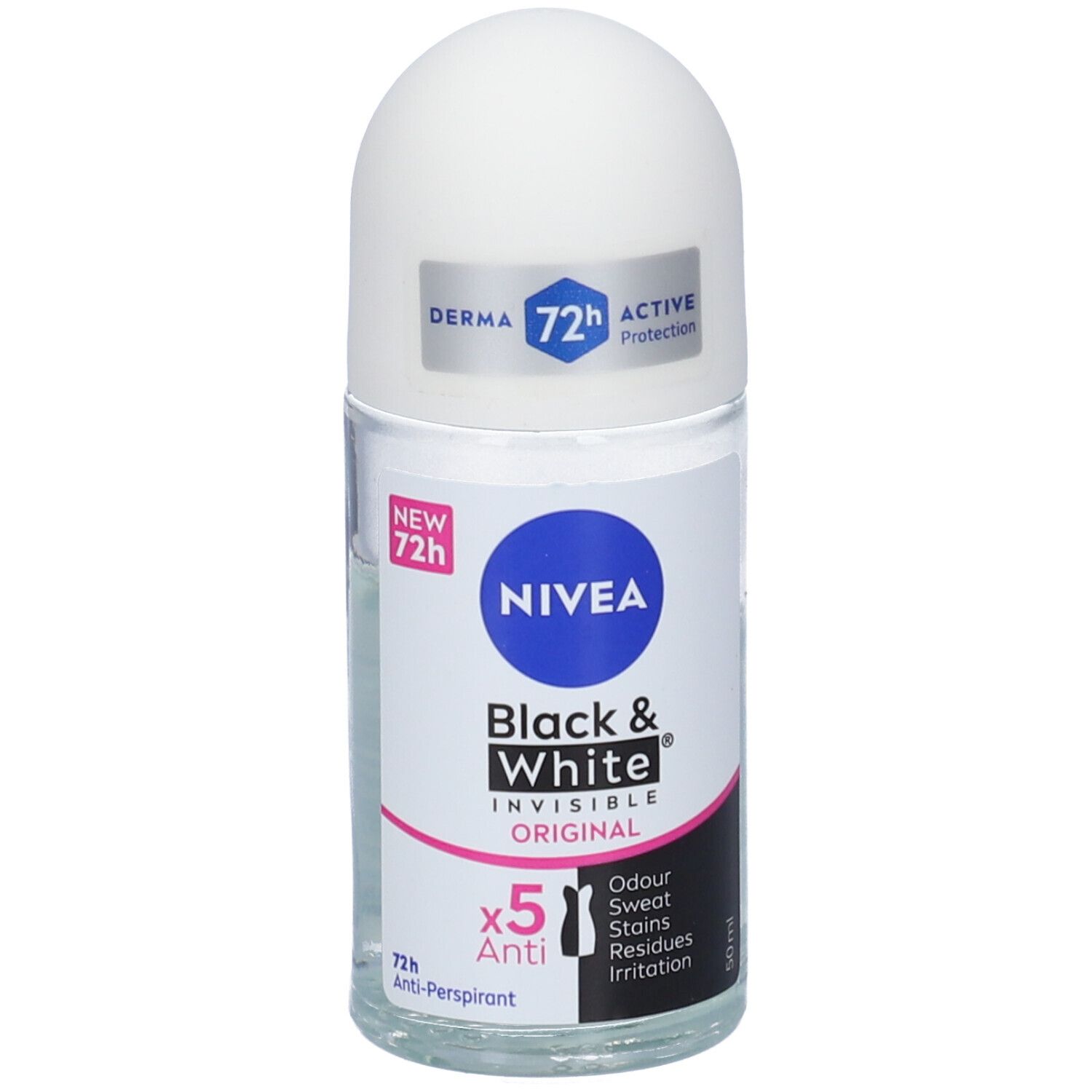 Nivea Black & White Invisible Original Roll-on 50 ml, Deodorante roll on donna antitraspirante 72h