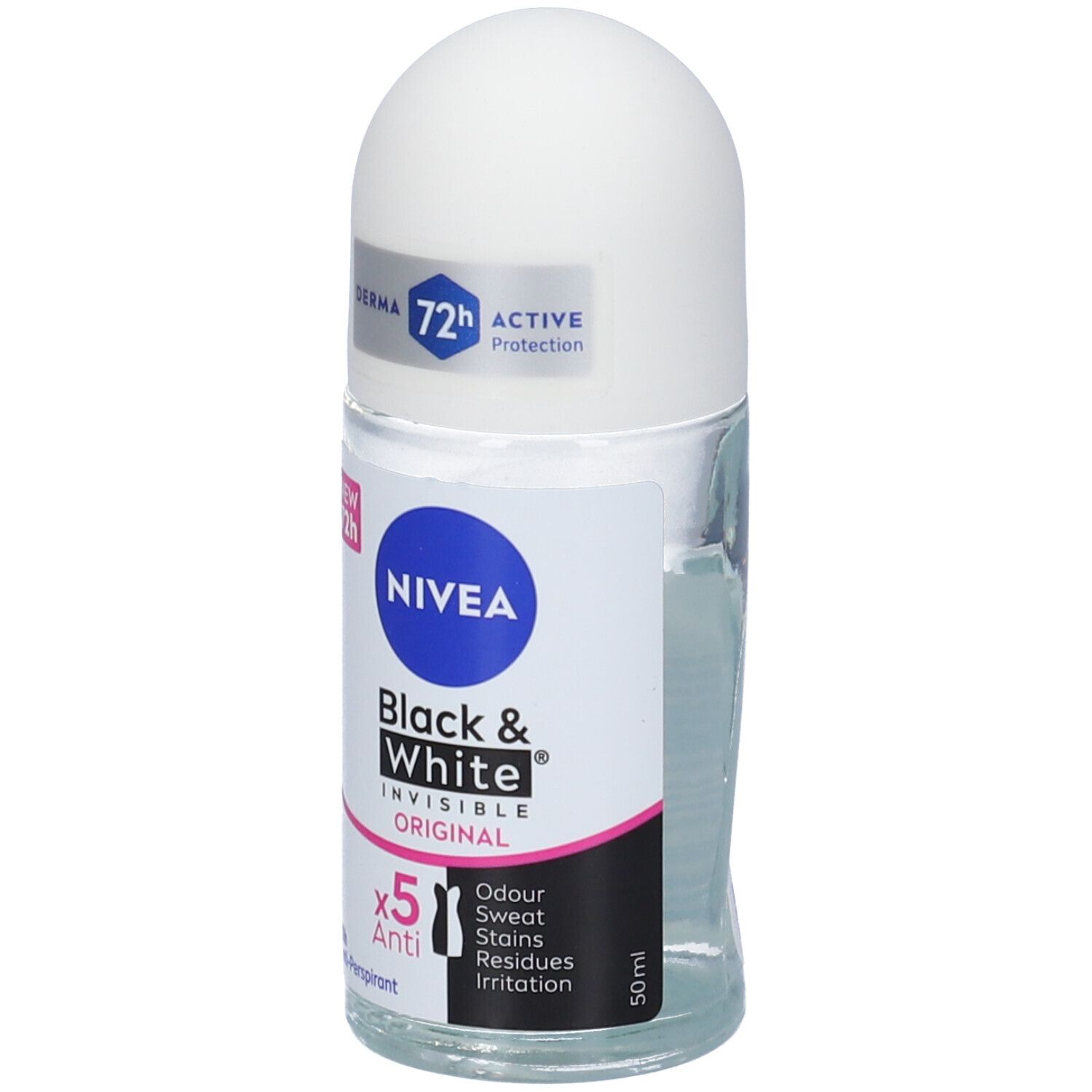 Nivea Black & White Invisible Original Roll-on 50 ml, Deodorante roll on donna antitraspirante 72h