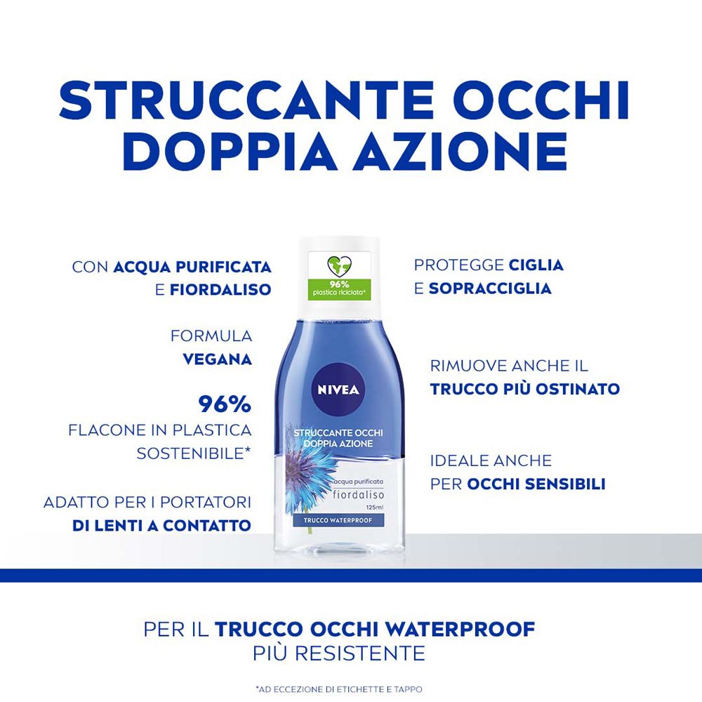 Nivea Struccante Occhi Doppia Azione 125 ml, Olio struccante bifasico per gli occhi