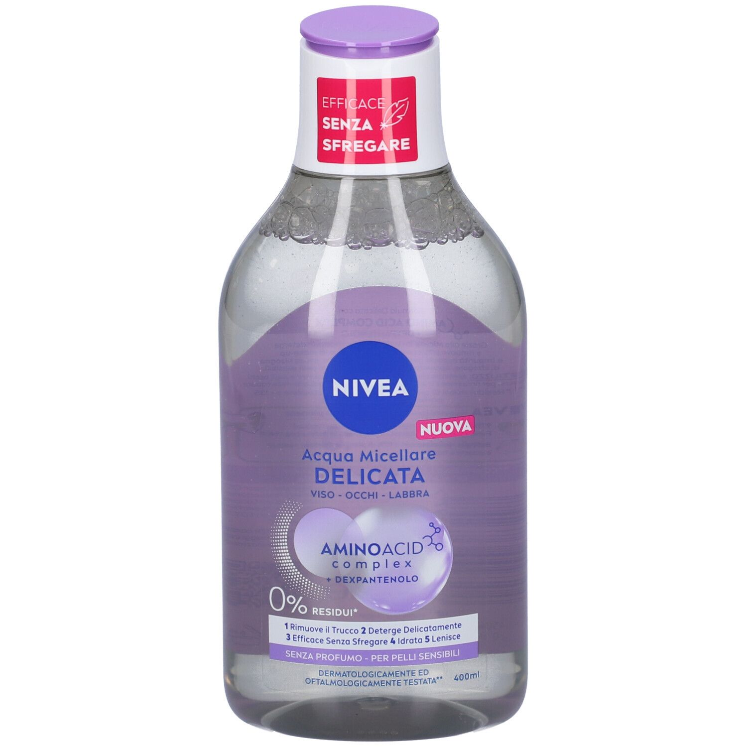 Nivea Micellair 5in1 Acqua Micellare Delicata 400 ml, Detergente viso e occhi struccante lenitivo
