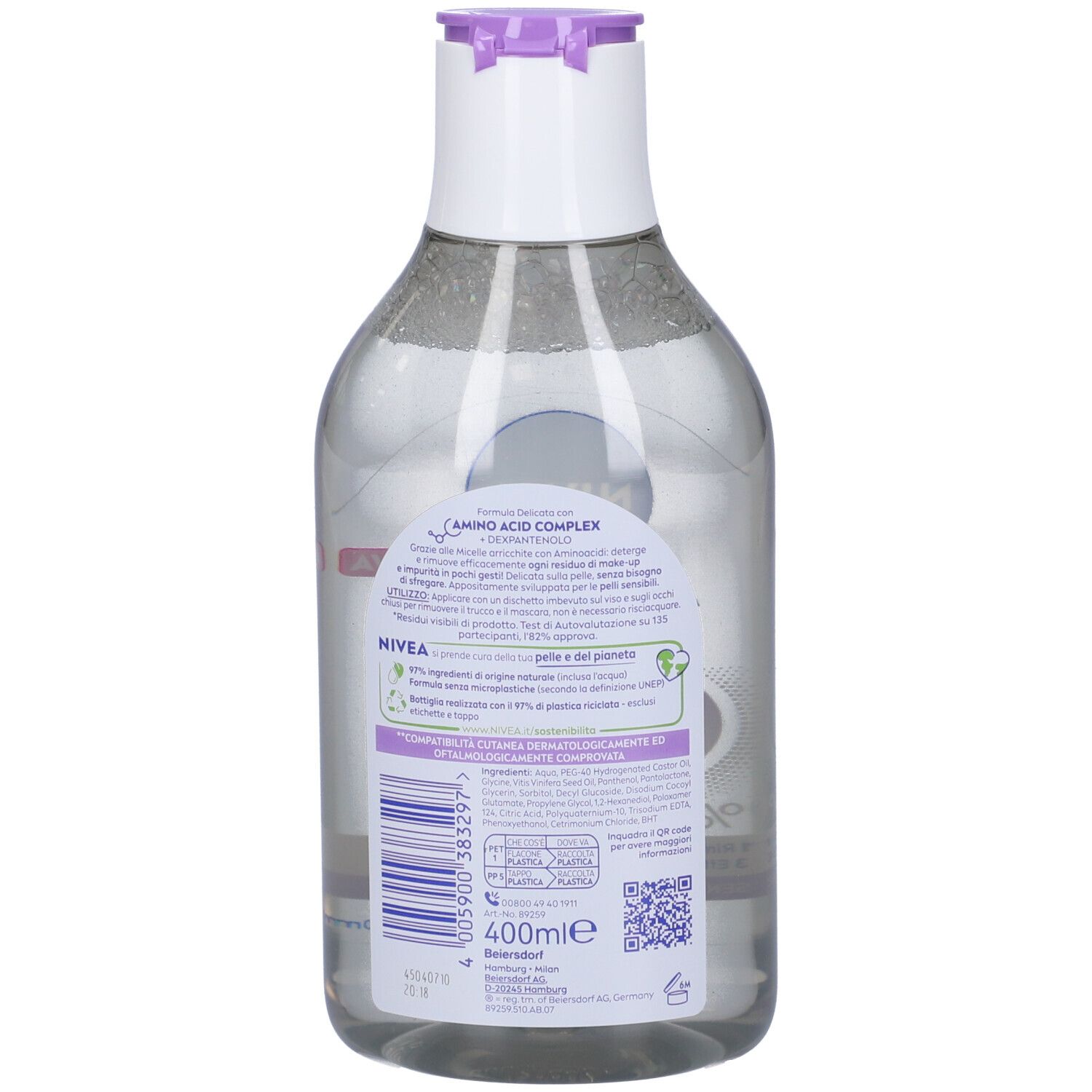 Nivea Micellair 5in1 Acqua Micellare Delicata 400 ml, Detergente viso e occhi struccante lenitivo